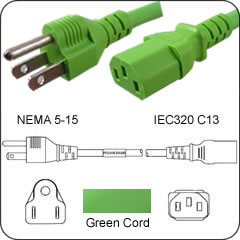 6 Ft. Green Power Cord 5-15P TO C13  PC to AC Outlet 10 Amp